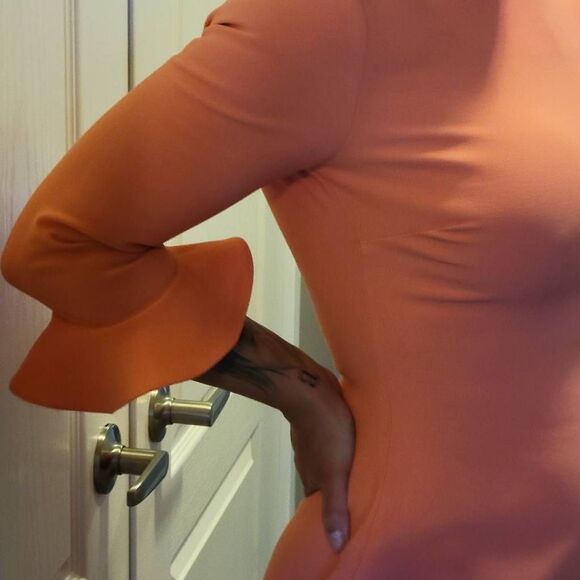 SANDRO crew neck ruffle Sheath pink designer dress Final Discount - Picture 7 of 16